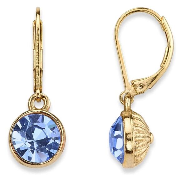1928 Best of Times Yellow Gold with Blue Sapphire Crystal Bezel Drop Earrings